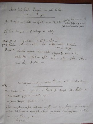 Notes manuscrites de Rameau de St Père recensant les actes de sa famille