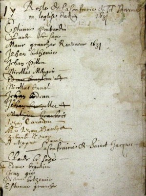 Liste des membres des Confréries d’Adon en 1631