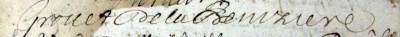 Signature de Daniel Grouet pour le baptême de sa fille Marie en Avril 1674