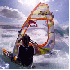 Sur la planche d’un surfeur.