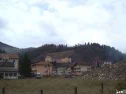 the monastery as a background of a being reconstructed village