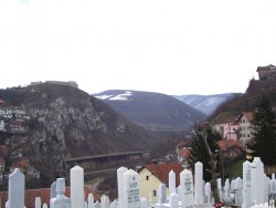 A view of the Jajce fortress from the Alifakovac cemetery