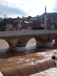 After strong rain days, the Miljacka river in Sarajevo was full of clay