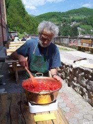 Jacky preparing the first turn of strawberry jam
