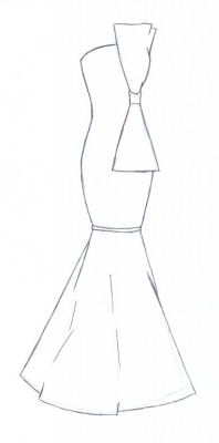 Une robe de soirée toute simple avec un joli noeud sur le côté et resserée au niveau des genoux