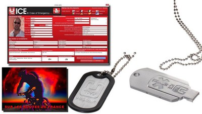 Clé USB avec informations médicales et identité.