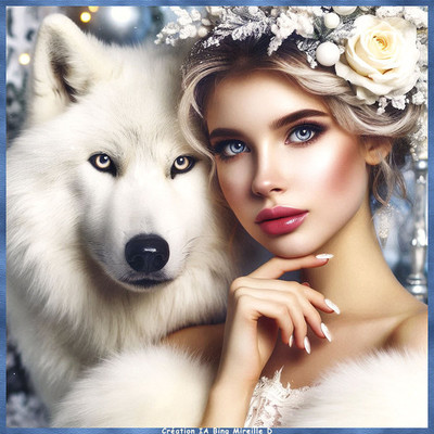 Jeune Femme et Loup Blanc