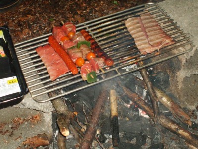 Merguez, brochettes de porc et de boeuf, camembert au barbecue, que du bonheur !