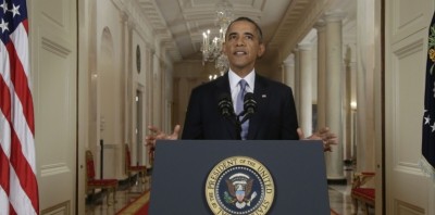 Barack Obama s’exprime depuis la Maison blanche, mardi 10 septembre. (EVAN VUCCI / POOL / AFP)